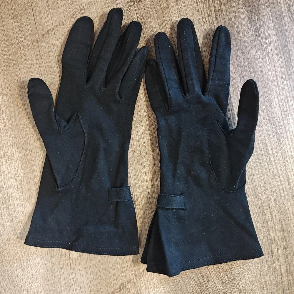 Vintage Hansen Gloves Womens 7 Black Suede Supreme Dress Silver Ring Buckle Adjs